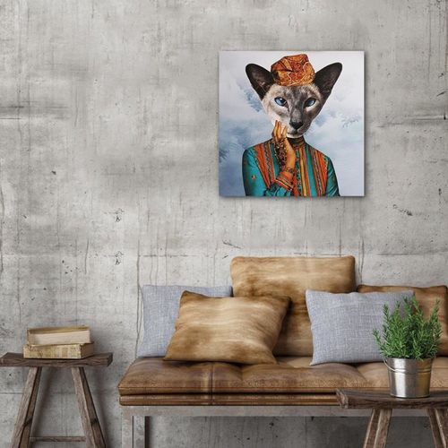 Tableau Femme à Tête De Chat 60 X 60 Cm Bleu