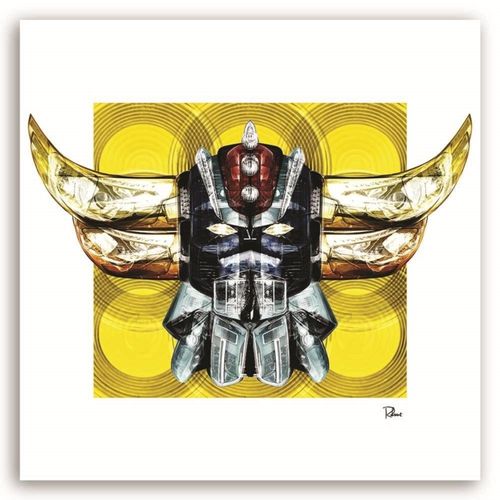 Tableau Portrait De Goldorak 80 X 80 Cm Jaune