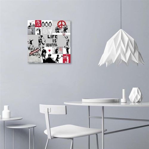 Tableau Bois Résumé Du Travail De Banksy Street Art 40 X 40 Cm Blanc