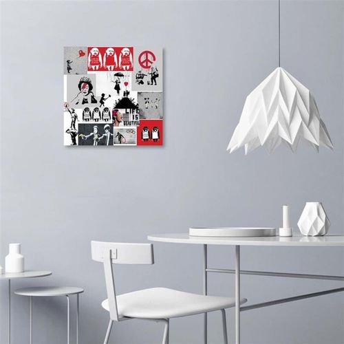 Tableau Bois Street Art Collection D'œuvres De Banksy 50 X 50 Cm Blanc