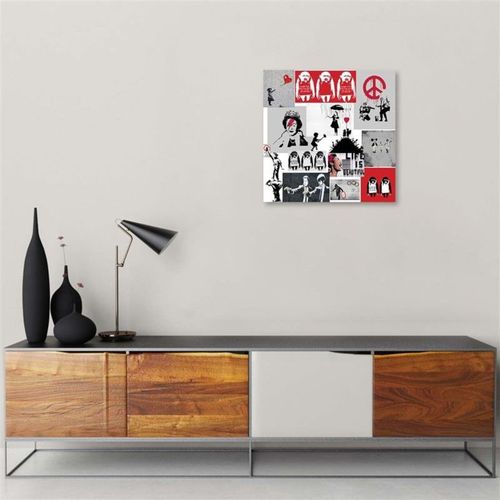 Tableau Bois Street Art Collection D'œuvres De Banksy 50 X 50 Cm Blanc