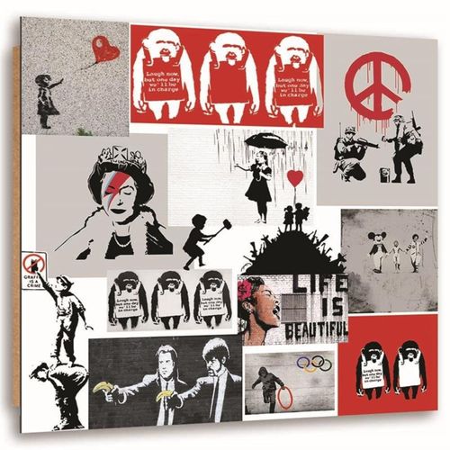 Tableau Bois Street Art Collection D'œuvres De Banksy 50 X 50 Cm Blanc