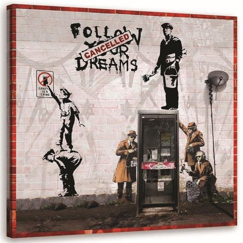 Tableau Banksy Graffiti Collection D'œuvres 50 X 50 Cm Rouge