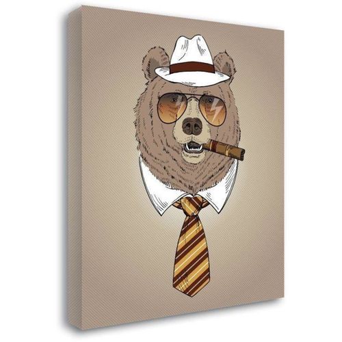 Tableau Ours Avec Cigare 40 X 60 Cm Marron