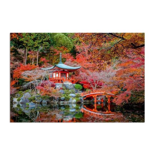 Tableau Jardin à La Japonaise 50 X 70 Cm Rouge
