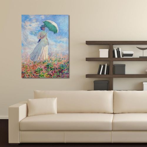 Tableau Une Femme Avec Un Parapluie Tourné Vers La Droite 40 X 60 Cm Bleu