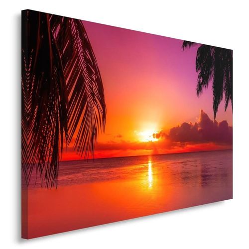 Tableau Coucher De Soleil Et Palmiers 3 40 X 60 Cm Rose