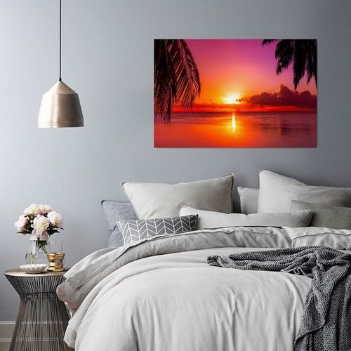 Tableau Coucher De Soleil Et Palmiers 3 40 X 60 Cm Rose
