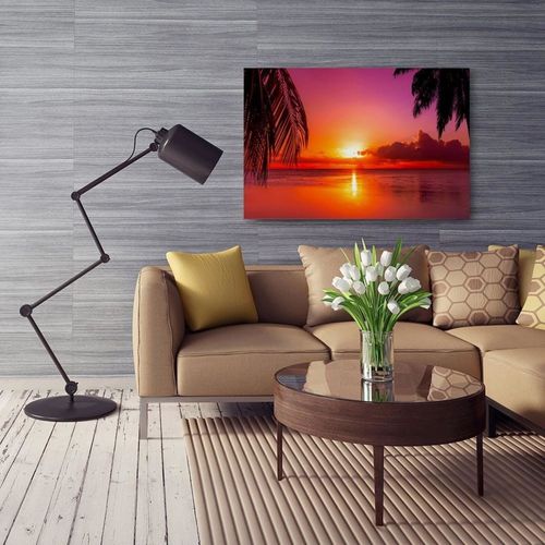 Tableau Coucher De Soleil Et Palmiers 3 40 X 60 Cm Rose