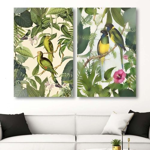 Tableau Oiseaux Exotiques 40 X 60 Cm Vert