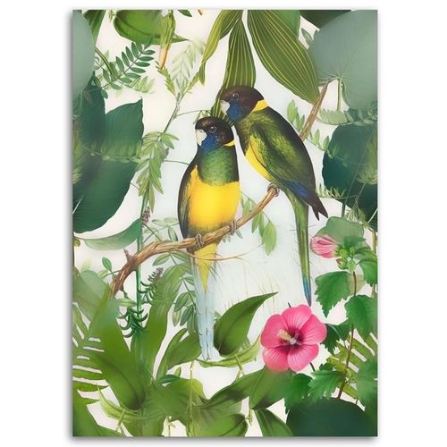 Tableau Deux Perroquets 40 X 60 Cm Vert