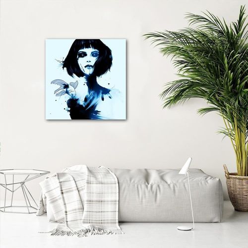 Tableau La Femme Et Le Poisson 40 X 40 Cm Bleu