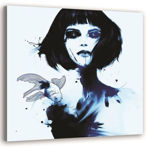 Tableau La Femme Et Le Poisson 40 X 40 Cm Bleu