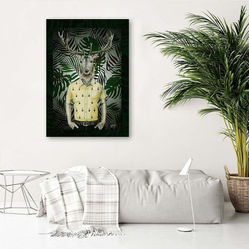 Tableau L'homme à La Tête De Cerf 40 X 60 Cm Vert