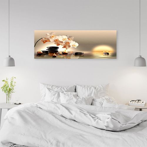 Tableau Bougies Et Pierres Zen 140 X 45 Cm Beige