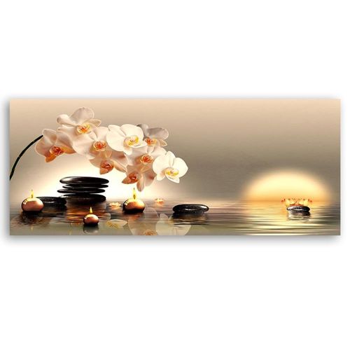 Tableau Bougies Et Pierres Zen 140 X 45 Cm Beige