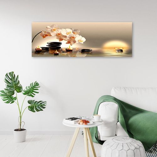 Tableau Bougies Bois Et Pierres Zen 150 X 50 Cm Beige