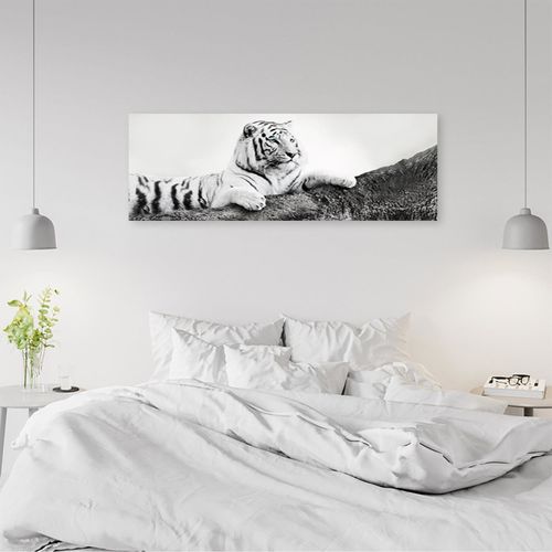 Tableau Le Tigre Vigilant 140 X 45 Cm Noir