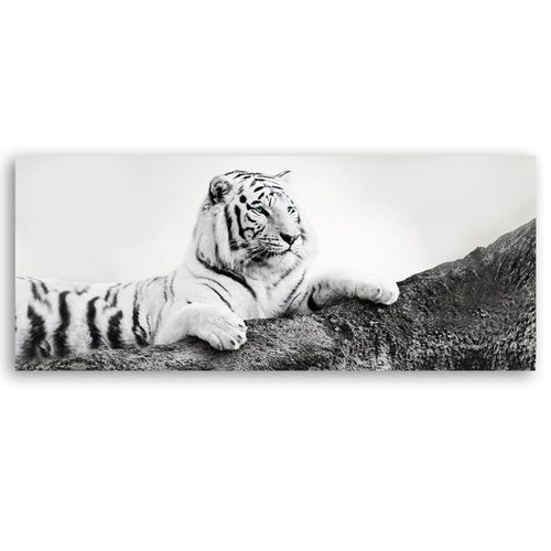 Tableau Le Tigre Vigilant 140 X 45 Cm Noir