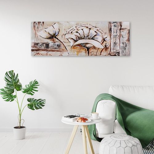 Tableau Fleurs Abstraites 120 X 40 Cm Beige