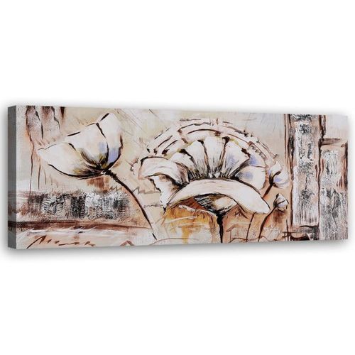Tableau Fleurs Abstraites 120 X 40 Cm Beige