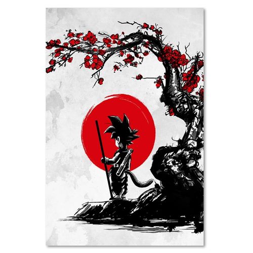 Tableau Dragon Ball Son Goku Sous Un Cerisier I 80 X 120 Cm Rouge