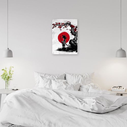 Tableau Bois Dragon Ball Son Goku Sous Un Cerisier I 80 X 120 Cm Rouge