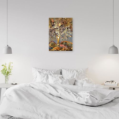 Tableau Bois Klimt Arbre De L'amour 40 X 60 Cm Orange