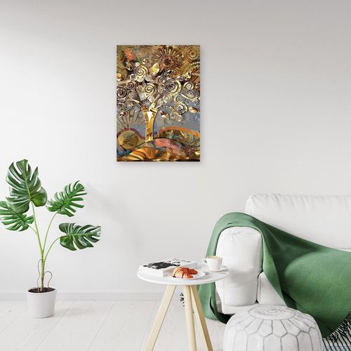 Tableau Bois Klimt Arbre De L'amour 40 X 60 Cm Orange