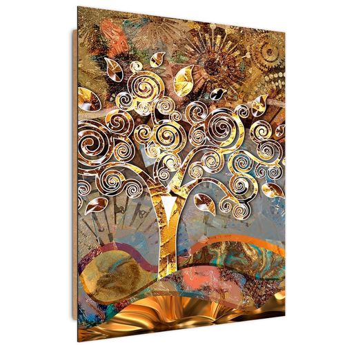 Tableau Bois Klimt Arbre De L'amour 40 X 60 Cm Orange