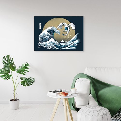Tableau Pokemon Lugia Et La Grande Vague De Kanagawa 60 X 40 Cm Bleu