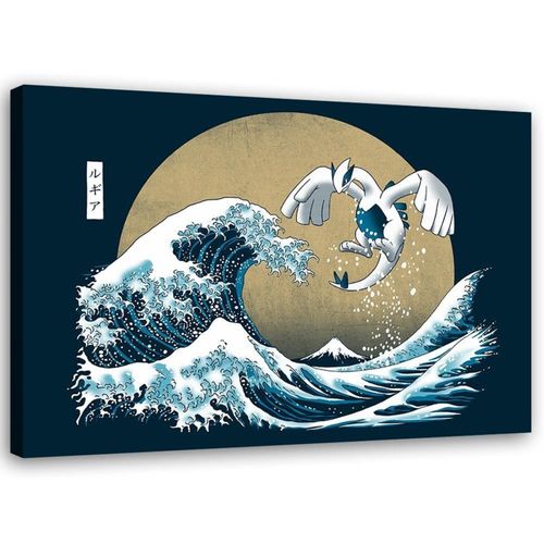 Tableau Pokemon Lugia Et La Grande Vague De Kanagawa 90 X 60 Cm Bleu