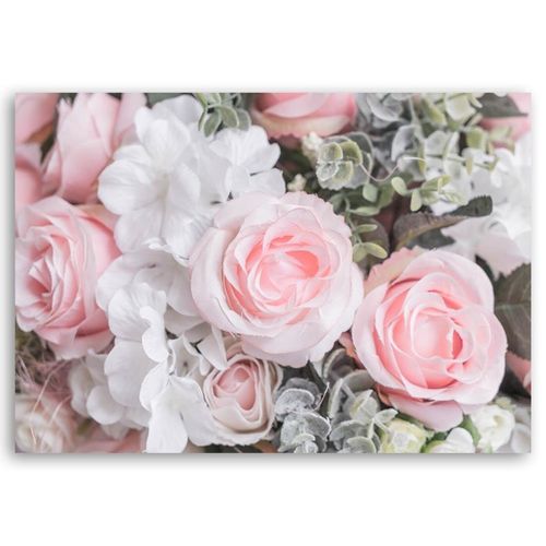 Tableau Fleurs Blanches Et Roses 60 X 40 Cm Rose