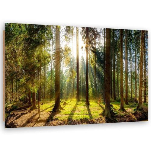 Tableau Bois Rayons Du Soleil Dans La Forêt 60 X 40 Cm Vert