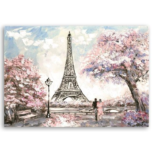 Tableau Bois La Tour Eiffel Au Printemps 60 X 40 Cm Rose