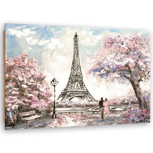 Tableau Bois La Tour Eiffel Au Printemps 90 X 60 Cm Rose
