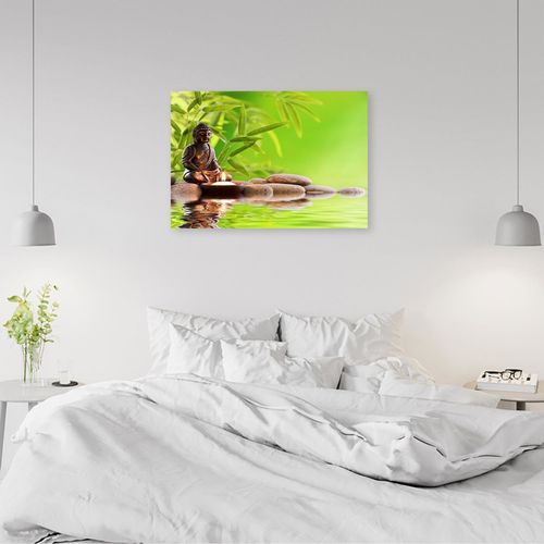 Tableau Bois Bouddha Zen 60 X 40 Cm Vert