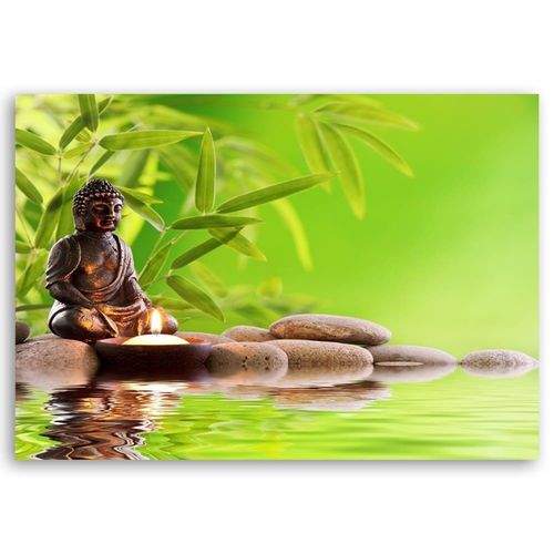 Tableau Bois Bouddha Zen 60 X 40 Cm Vert