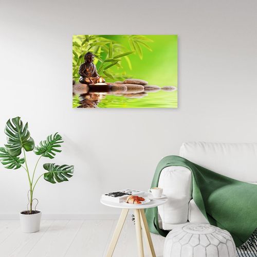 Tableau Bois Bouddha Zen 60 X 40 Cm Vert