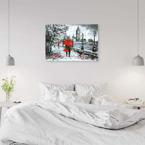 Tableau Bois Londres Sous La Pluie 90 X 60 Cm Rouge