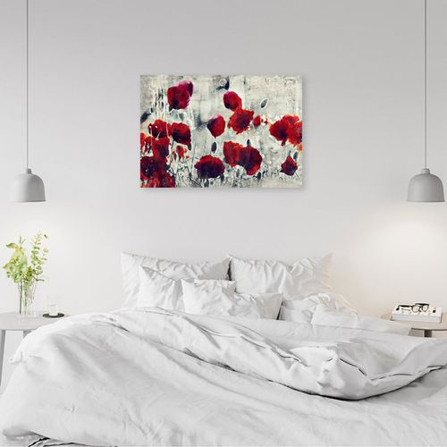Tableau Coquelicots Abstraits Bois 60 X 40 Cm Rouge