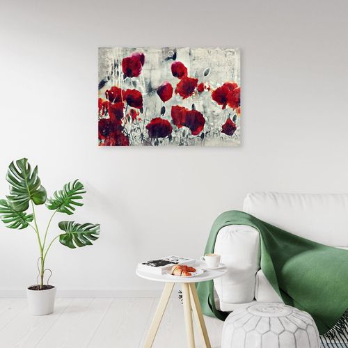 Tableau Coquelicots Abstraits Bois 60 X 40 Cm Rouge