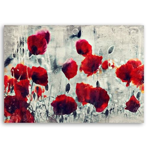 Tableau Coquelicots Abstraits Bois 120 X 80 Cm Rouge