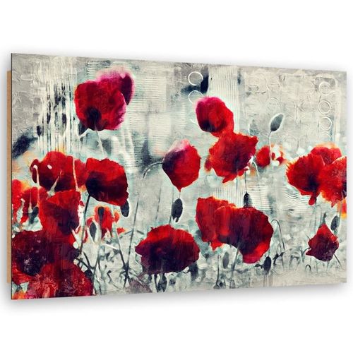 Tableau Coquelicots Abstraits Bois 120 X 80 Cm Rouge