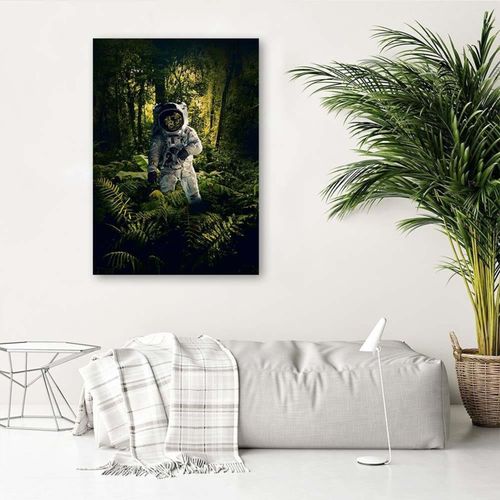 Tableau Bois Astronaute Parmi Les Plantes Abstraction 40 X 60 Cm Vert