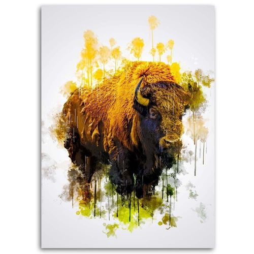 Tableau Bois Massif Bison 40 X 60 Cm Jaune
