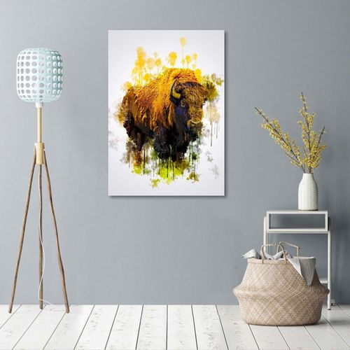 Tableau Bois Massif Bison 40 X 60 Cm Jaune