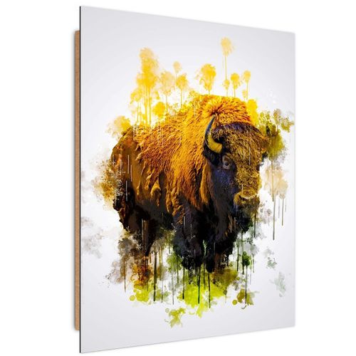 Tableau Bois Massif Bison 40 X 60 Cm Jaune