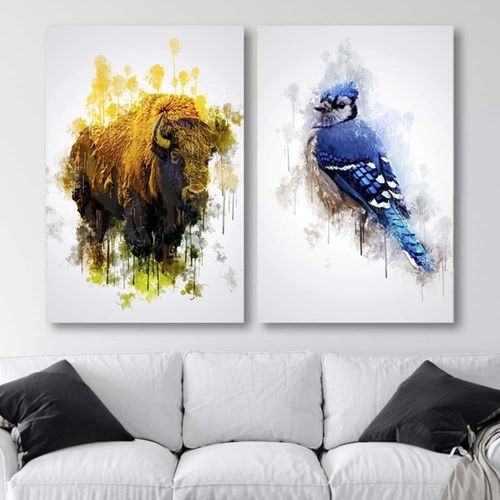 Tableau Oiseau Bleu 40 X 60 Cm Bleu