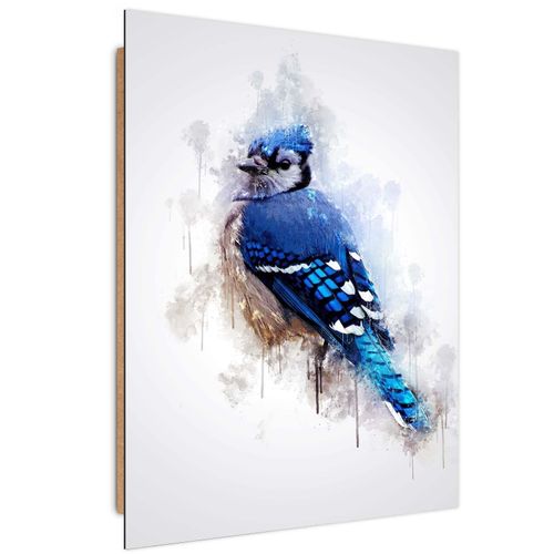 Tableau Oiseau Bleu Bois 40 X 60 Cm Bleu